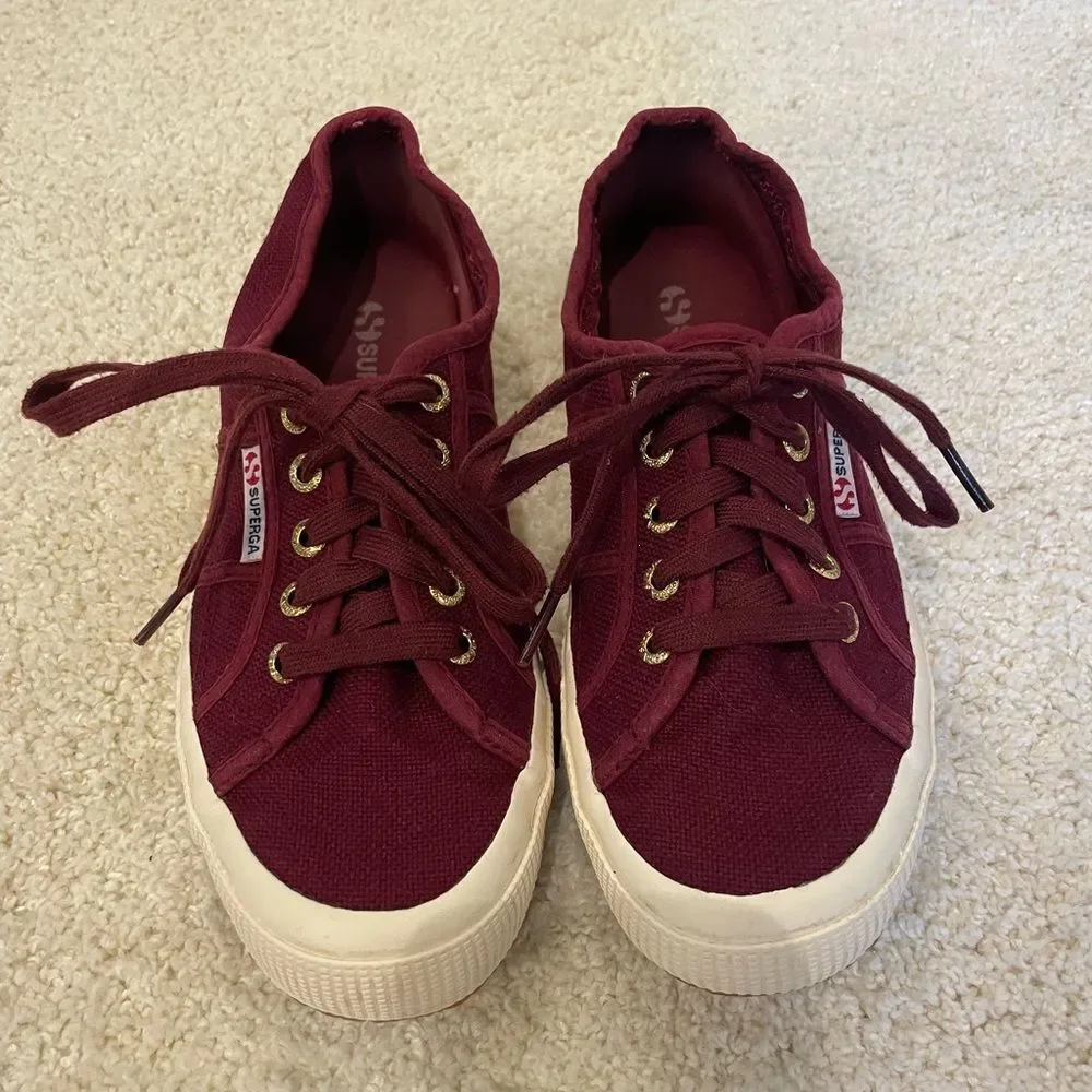 EUC SUPERGA burgundy platform sneakers Sz. 37.5 - Picture 2 of 6